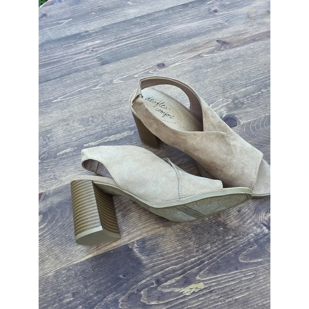 NEW Dexflex Comfort Open Toe Faux Suede Slingback Block Heel Size 8 #6430844